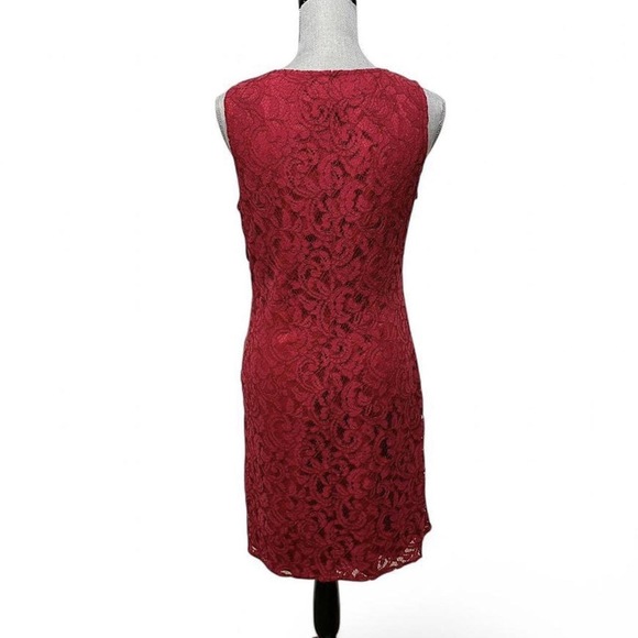 Adrianna Papell Red lace overlay pencil ruched sides sleeveless dress size 10 - Picture 2 of 8